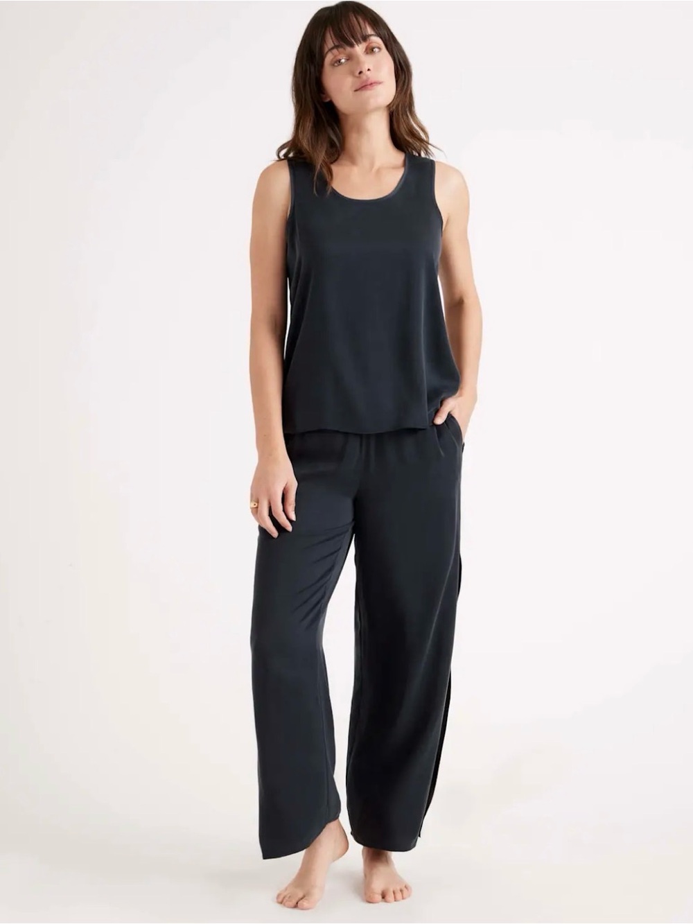 Quince 100% Silk Washable 2 Piece Pajama Lounge Set Tank Top Wide Leg Pants XL
